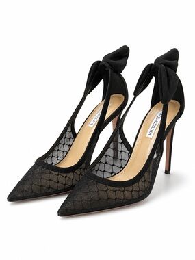 Aquazzura Black Lace Pointed-Toe Bow Stiletto Pumps NWOT